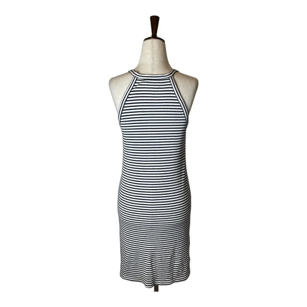 Madewell Dress Women XS Ivory Blue‎ Striped Halter Neck Fit And Flare Mini